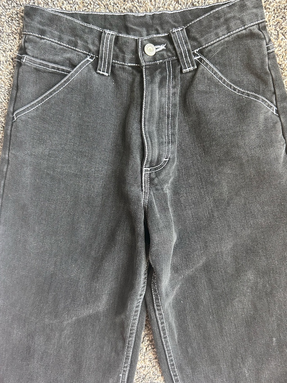 J. Galt Shanghai Faded Black Carpenter Jeans w/white stitching Size Small - Picture 3 of 11